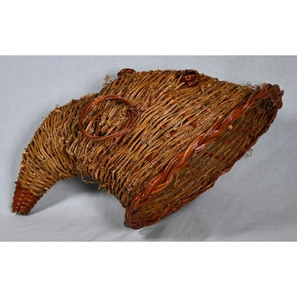 Vintage Cornucopia Horn of Plenty Wicker Grapevine Basket Large 20